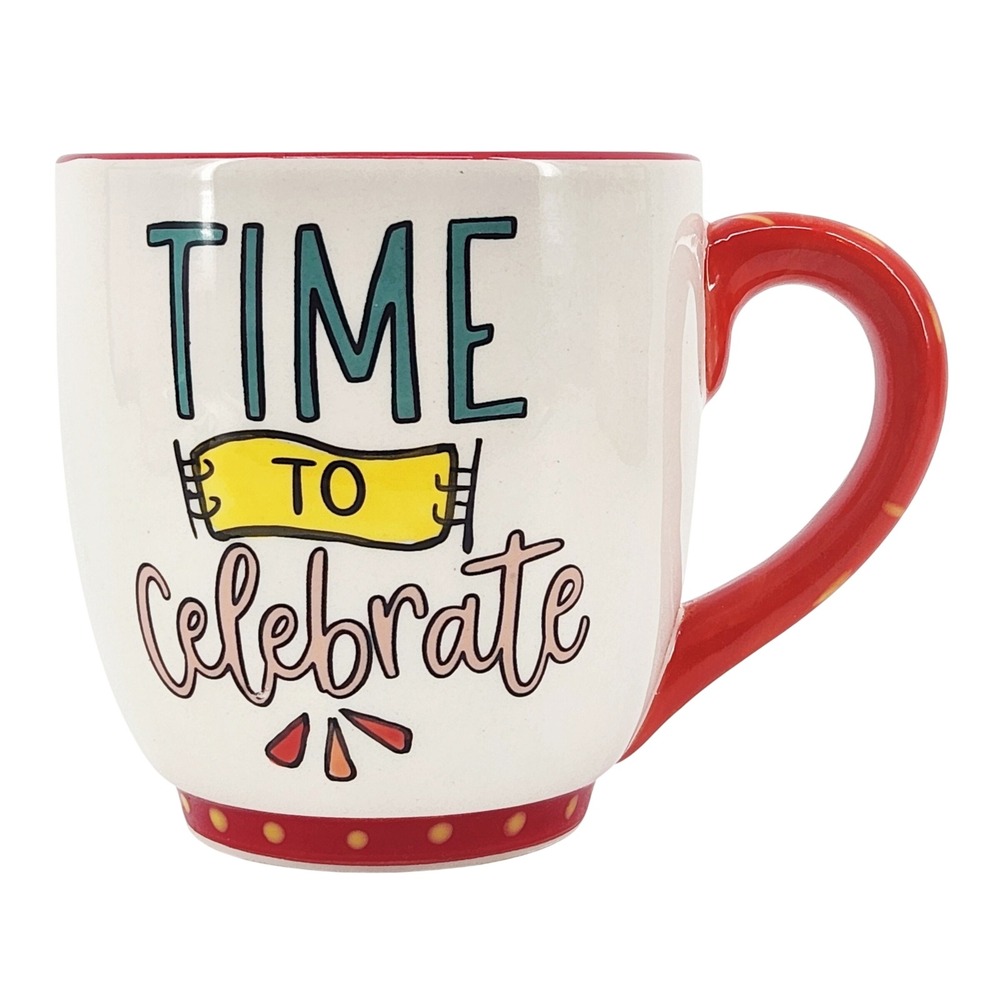 Glory Haus Kalyn Dunks Mug Time‎ to Celebrate Oh Happy Day Red Handle